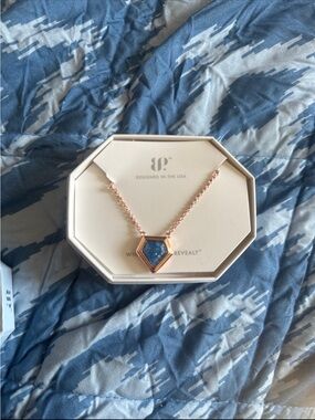 Gorgeous Rose Gold Necklace with Blue Geo Stone - Designed in the USA